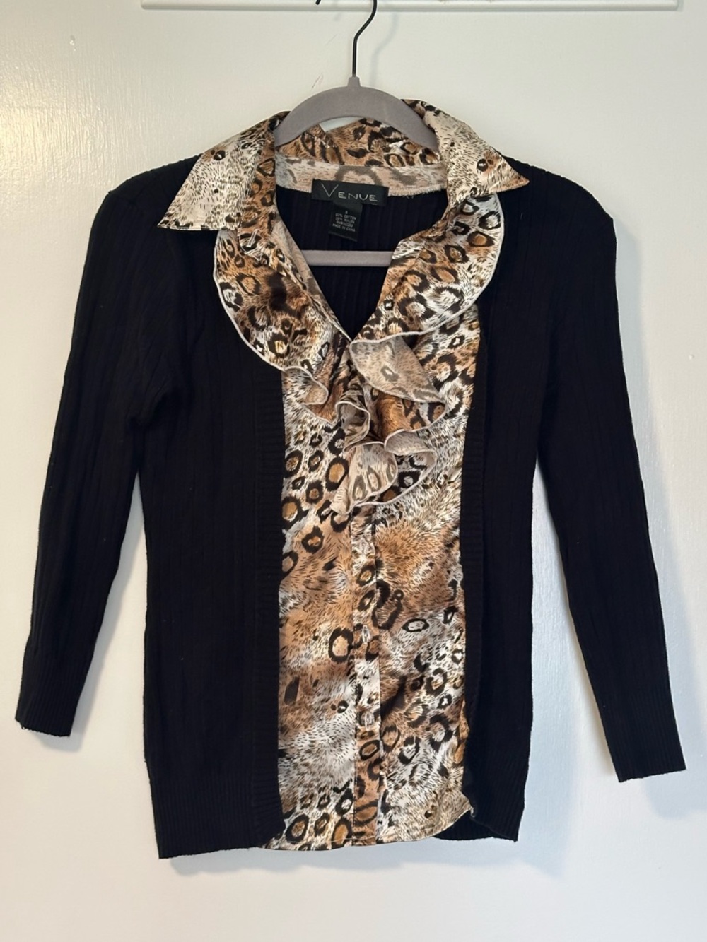 VENUE Y2k Animal Print Button Down Ribbed Business Causal Shirt Small